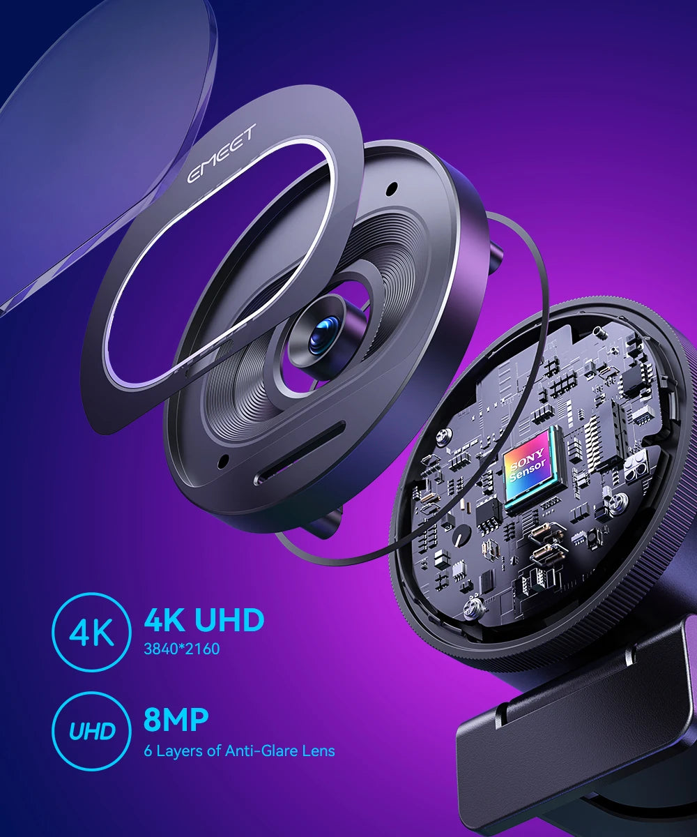 Webkamera 4K Streaming Webkamera 1080P 60FPS USB Kamera EMEET S600 Autofokus Kamera pro živé vysílání s mikrofony pro Tiktok/YouTube