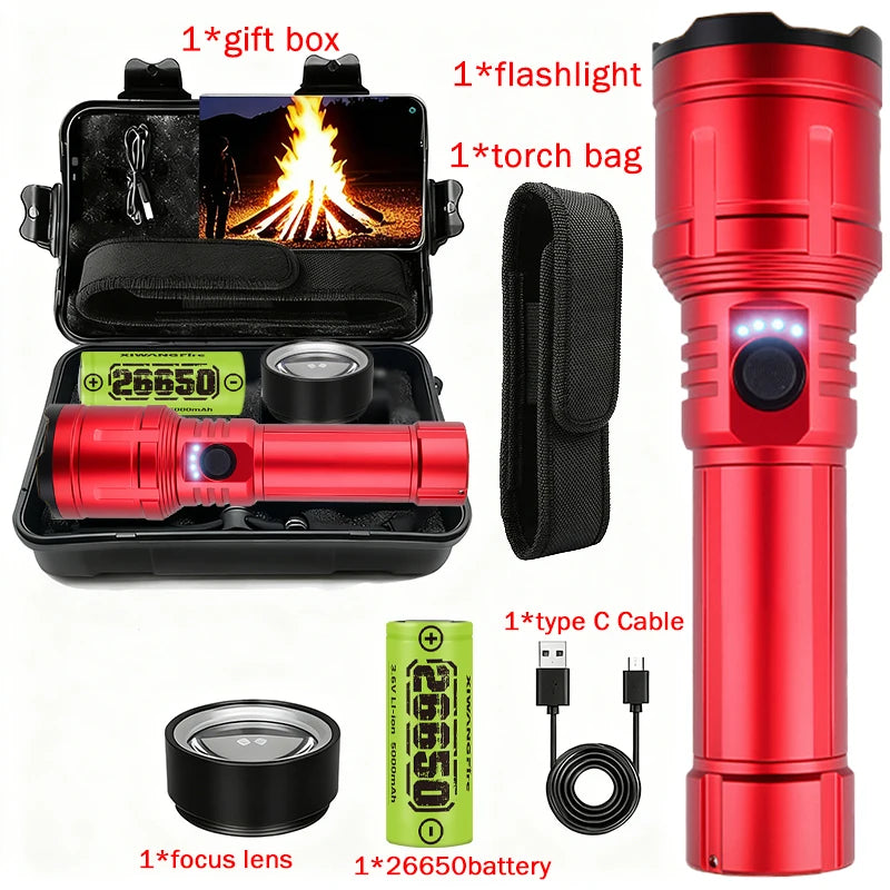 Rechargeable Zoomable Flashlight with Power Bank and 5 Modes