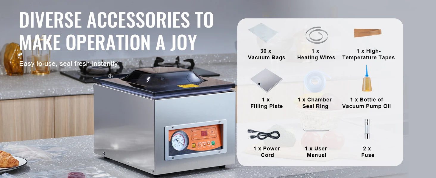 SucceBuy DZ-260S Chamber Vacuum Sealer 260W Vacuum Packing Machine with 10.2" Sealing Length for Wet Foods Meats Home Kitchen