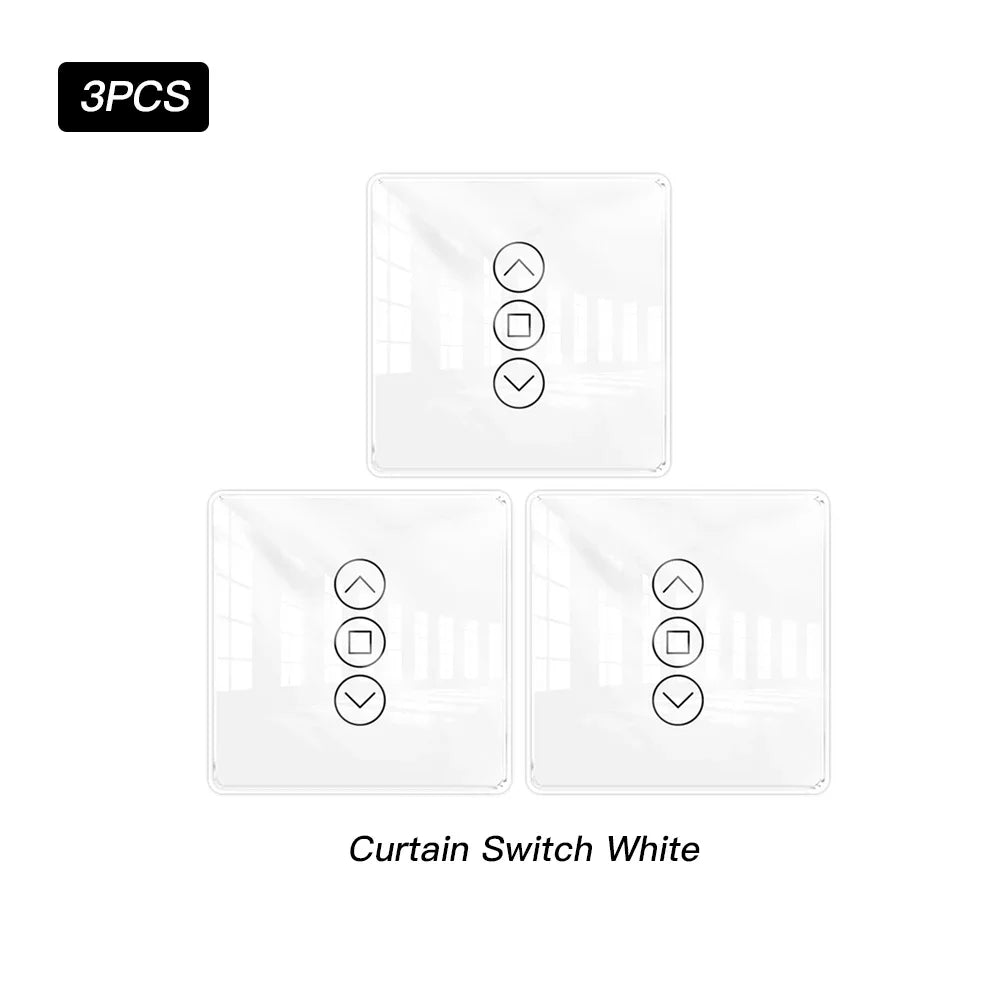 MOES WiFi RF433 Smart 2.5D Arc Glass Touch Curtain Switch for Roller Blinds Shutters Smart Life/Tuya APP Works Alexa Google Home