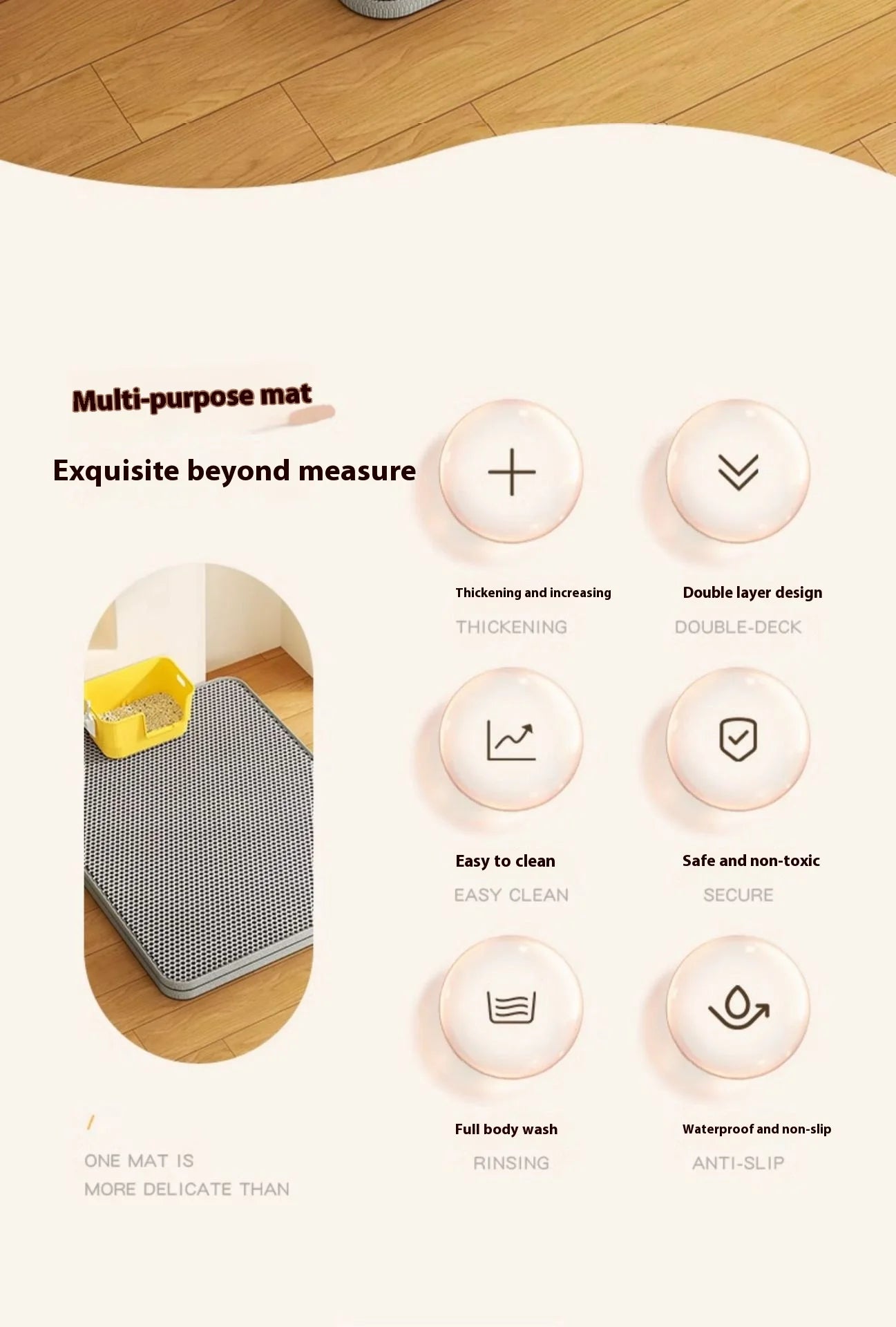 Cat Litter Mat 2-Layer Design Premium Sand Trapping Technology Waterproof Base Non-Slip Pet Floor Protector for Indoor Kittens