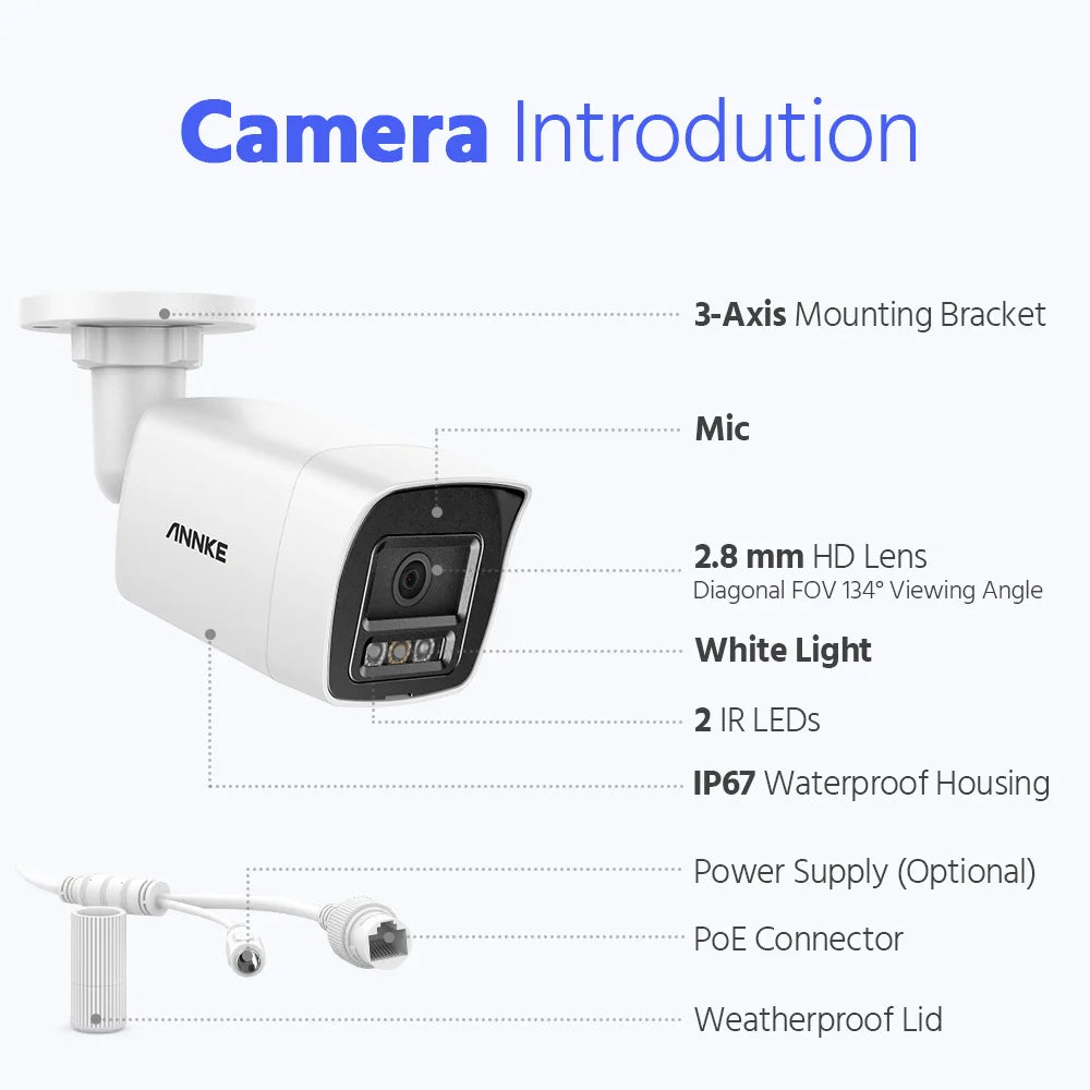 12MP PoE Outdoor Bullet Security Camera with Color Night Vision