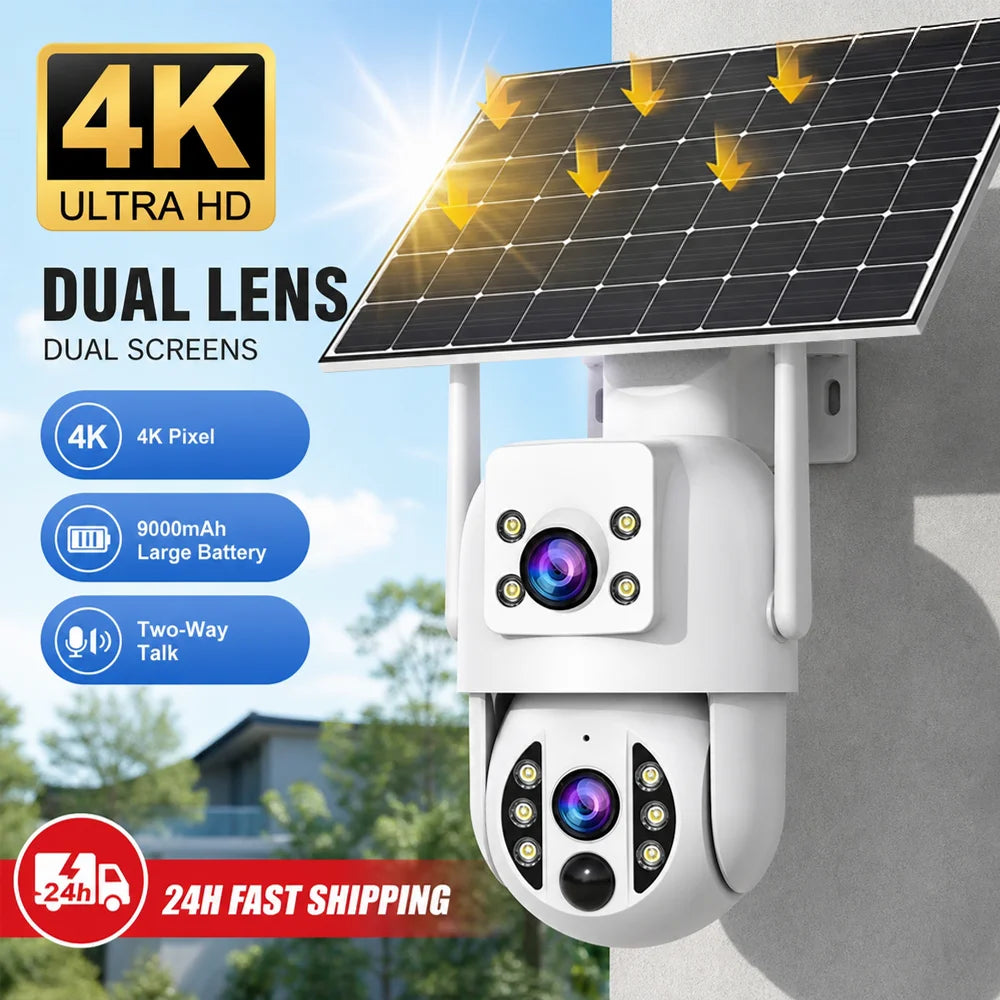 4K 6MP WiFi Solar Outdoor Dual Lens PTZ Security Camera