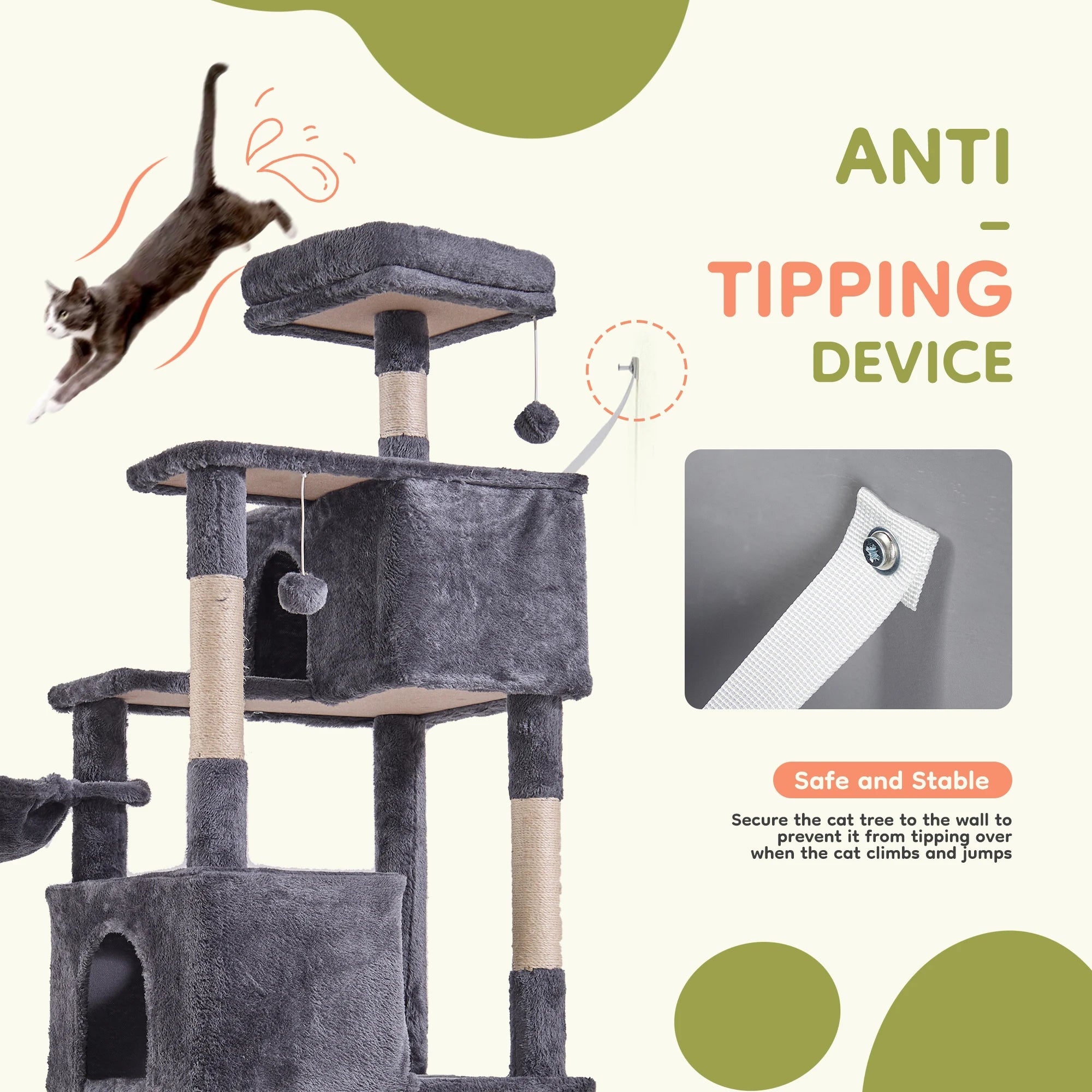 66-Inch Multi-Level Cat Tree Tower with Condo, Hammock & Scratching Posts