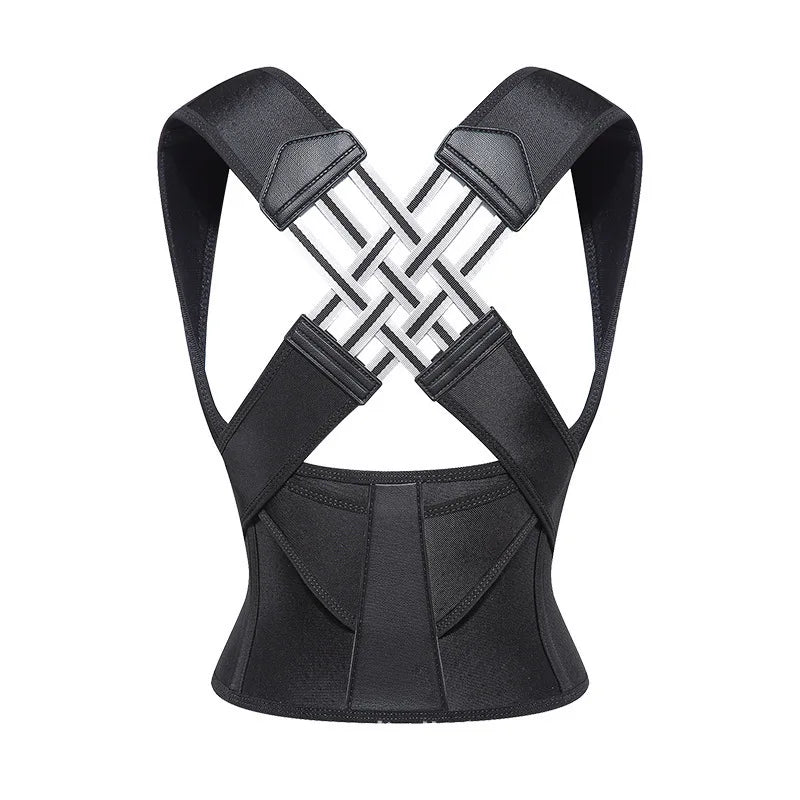 Black Posture Support Brace with Crossed Shoulder Straps