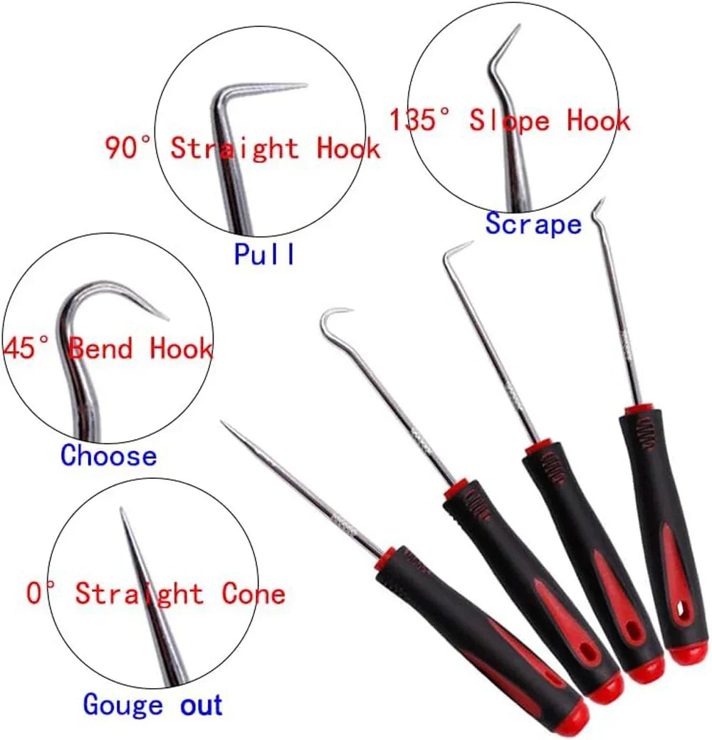 Ensemble de tournevis d’huile automobile avec joint torique O-Ring Joint d’étanchéité Garniture Tire-Pull Prise crochets outils Étanchéité Outils de réparation 16 cm 4 pcs