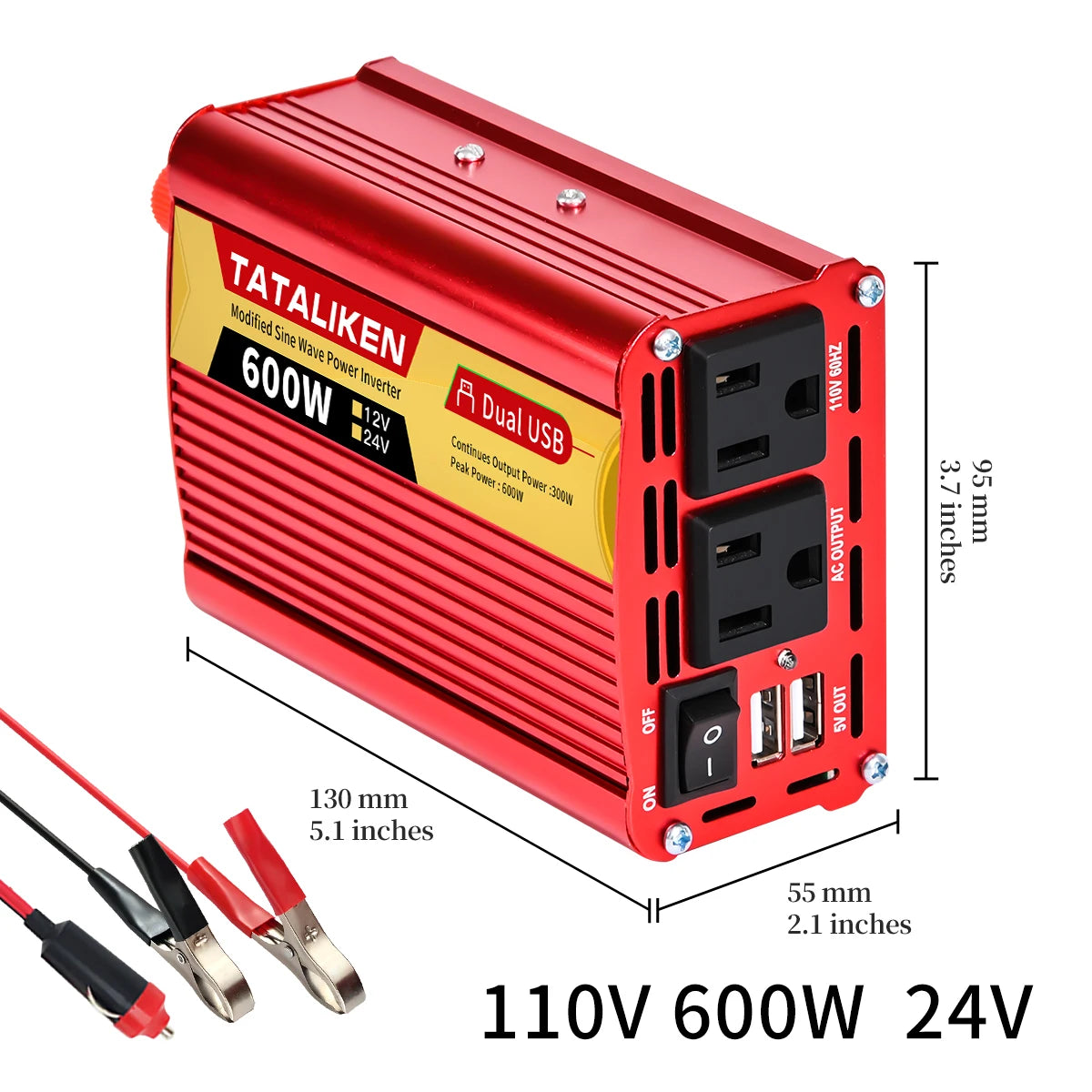 Инвертор за захранване 12V/24V 600W-2500W AC 110V с универсален контакт