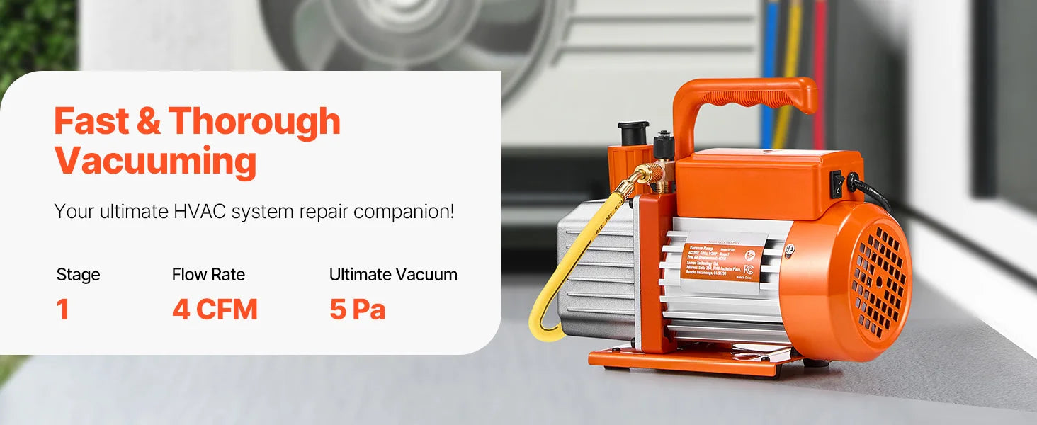 HVAC Vacuum Pump 3.5–9 CFM Single & Dual Stage for AC Systems