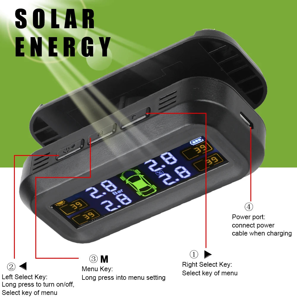 Solar TPMS Tire Pressure Monitoring System with External Sensors