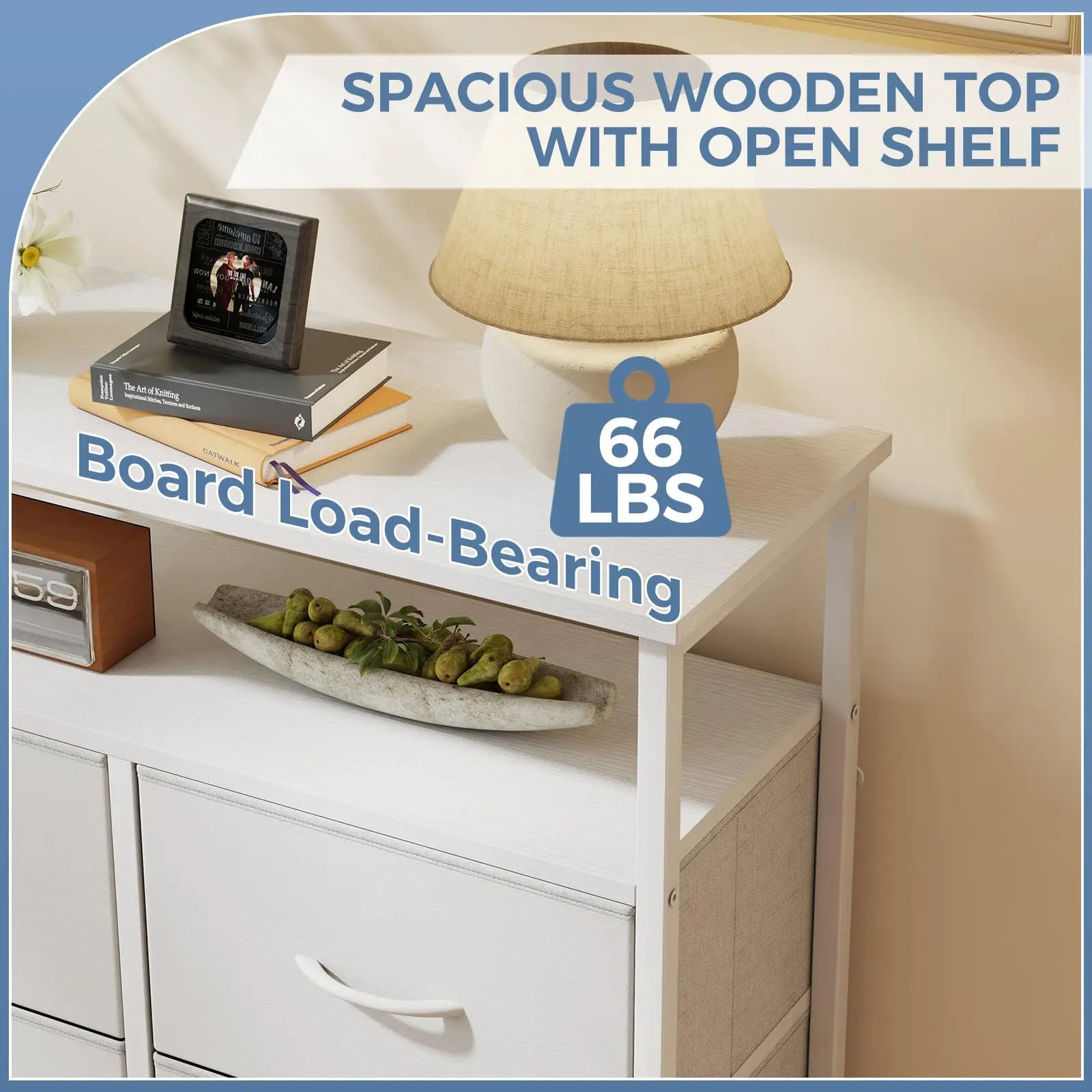 8 Drawer TV Stand with Wooden Top and Storage Cabinet