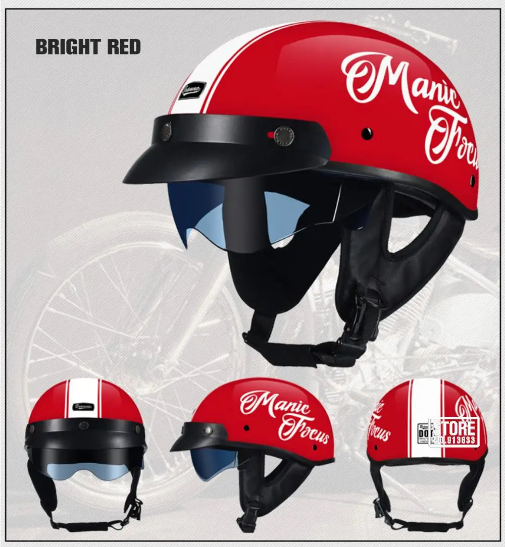 Retro Motorcycle Helmet DOT Certification Moto Helmet Men Women Half Helmet HD Lens Casco Four Seasons Riding Scooter Capacetes