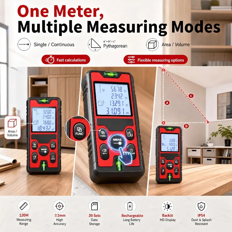 120 m USB-C Rechargeable Laser Distance Meter