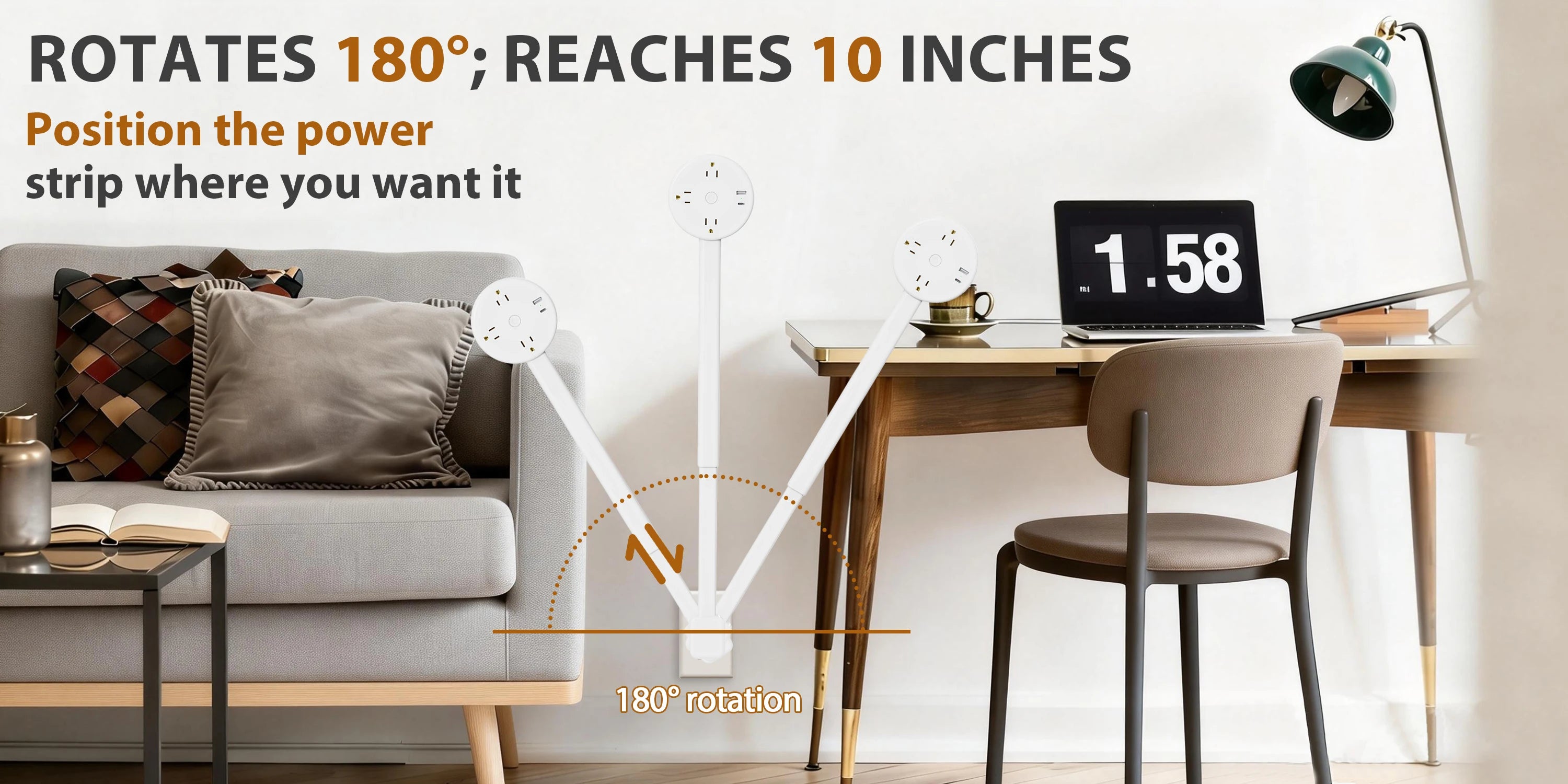 3 Style Retractable Sockets in Various Shapes US Plug Power Strip with AC Outlets USB Port(USB-A/C),Adjustable Electrical Outlet Extender Stick,Multi Socket Wall Socket Universal for Hard-to-Reach Wall Outlets Behind Couch,Be