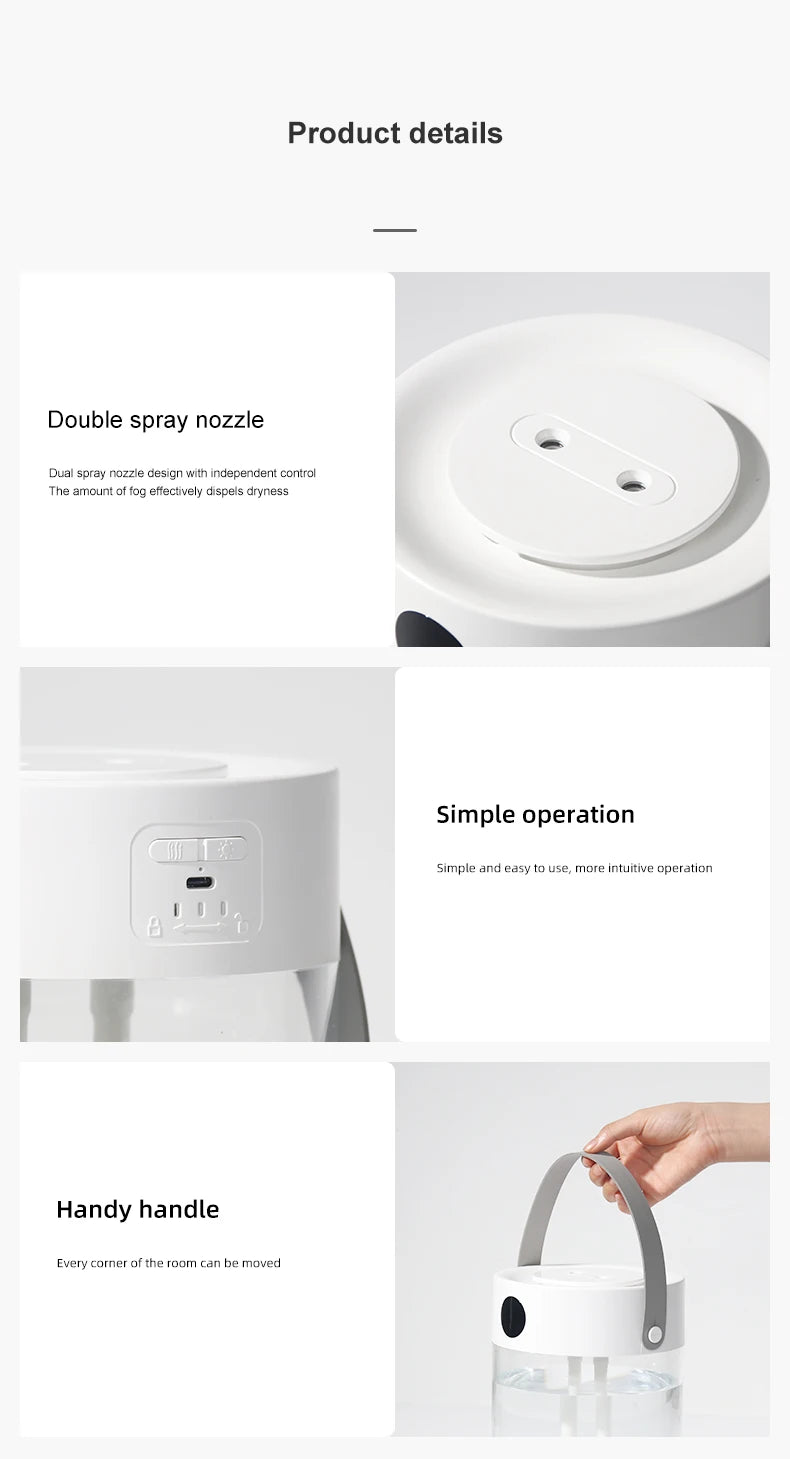 3 L USB Ultrasonic Humidifier with Dual Mist Outlets