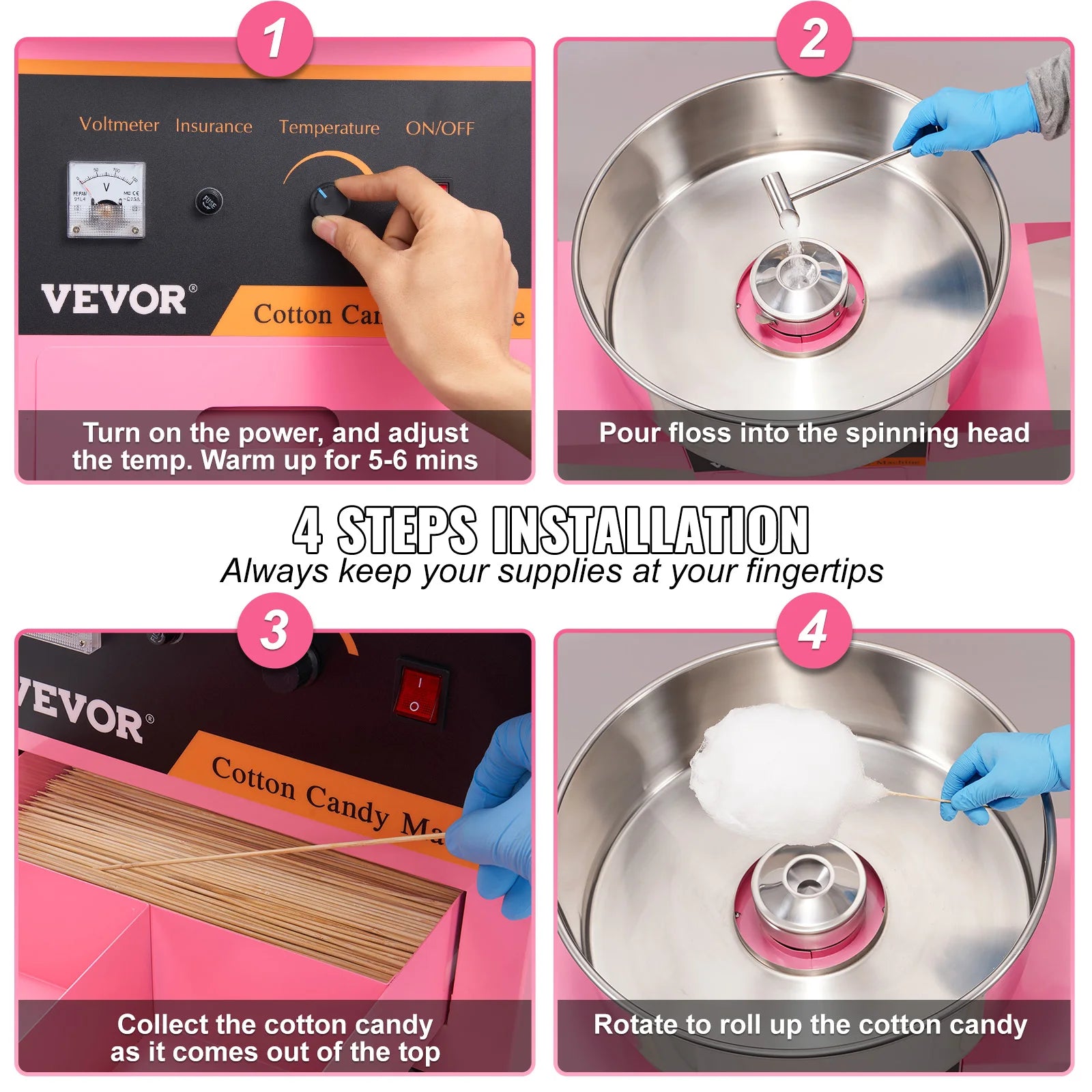 Commercial Cotton Candy Machine with Cart 1050W High Output Maker