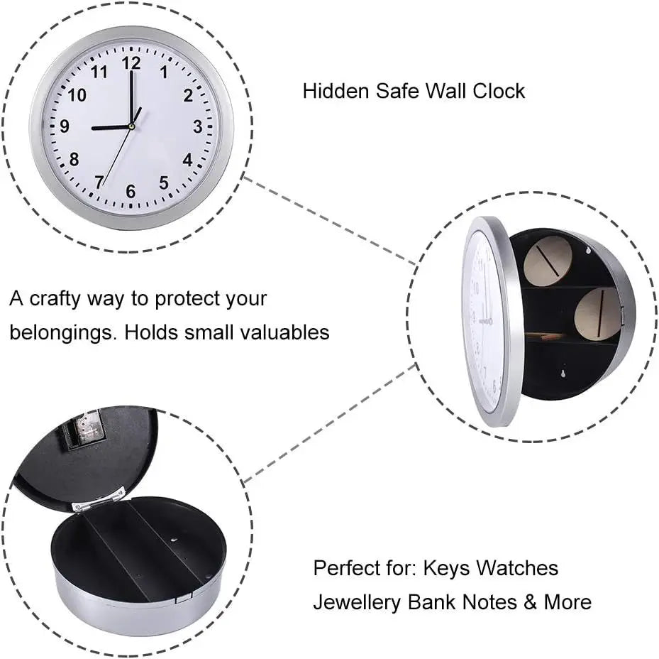 Horloge murale cachée avec coffre-fort et rangement secret pour argent liquide et objets de valeur