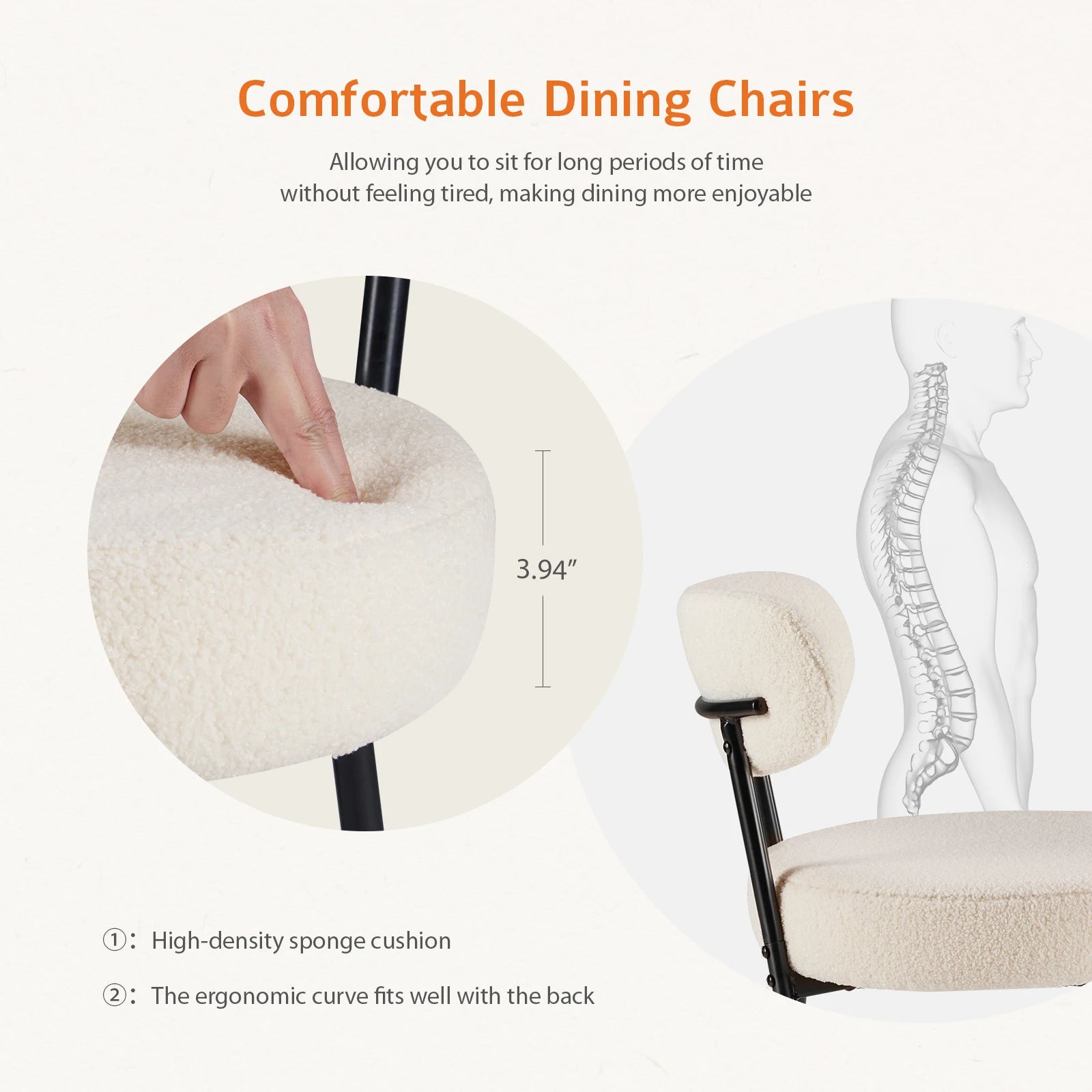 Ergonomic Round Dining Chairs Set of 2 with Cushioned Seat