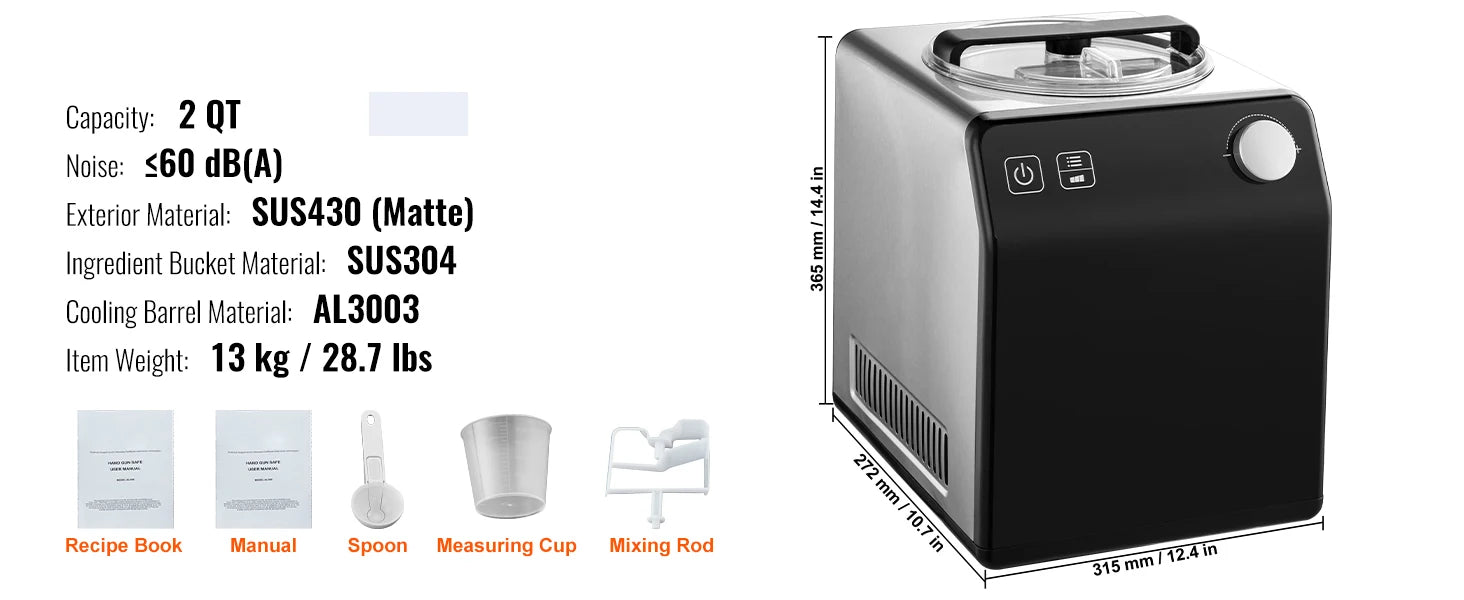 Automatic Ice Cream Maker 2QT with Built-In Compressor & 4 Modes