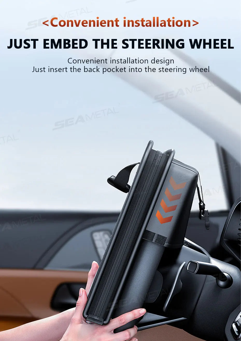 SEAMETAL Portable Laptop Storage Bag for Car Steering Wheel Temporary Tray Snacks Holder Foldable Multi-Pocket Car Organizer