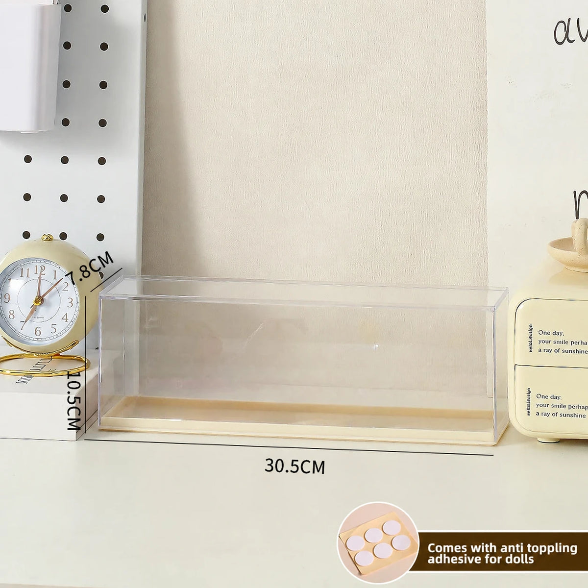 Clear collectible display case, selected layout; figures not included