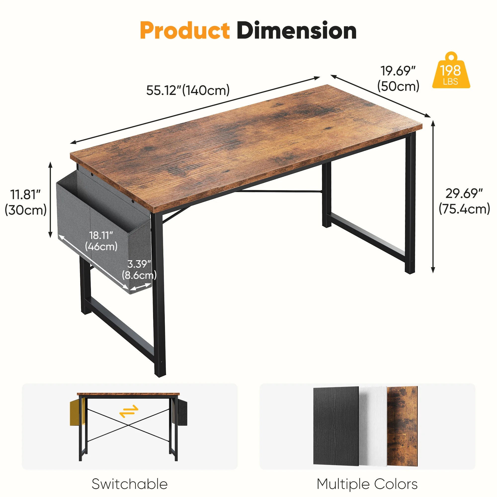 Computer Desk 31–55 Inch Writing & Gaming Table with Side Storage Bag