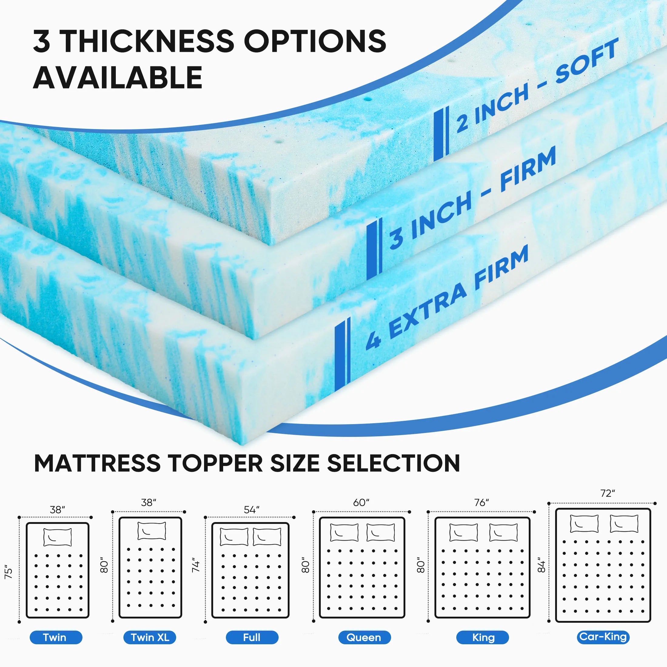 Gel Memory Foam Mattress Topper Cooling Soft Breathable Sleep Layer