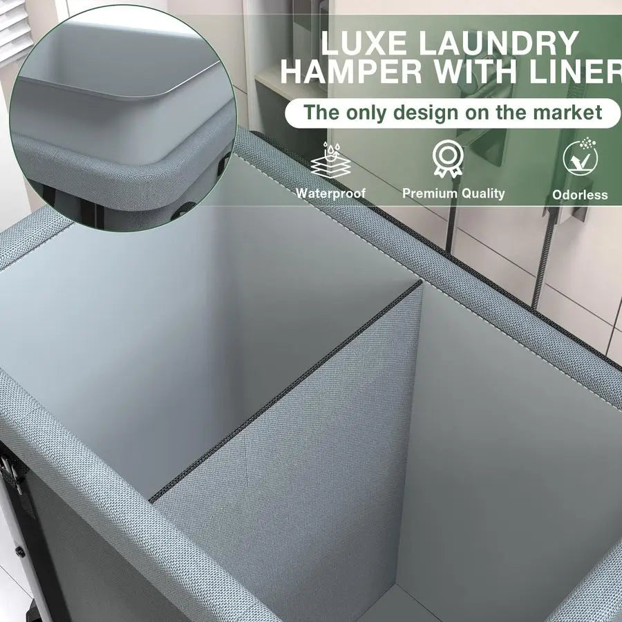 190L Rolling Laundry Hamper with Wheels, Metal Frame & Removable Bag