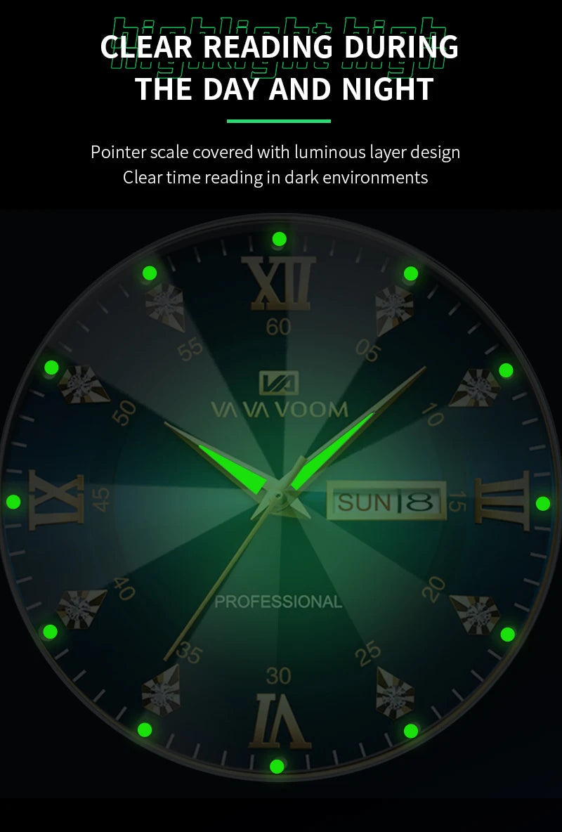 2024 New Men's Watch Fashion Rivet Stainless Steel Strap Luxury Water Diamond Diamond Luminous Blue Gold Dial Business Men Watch