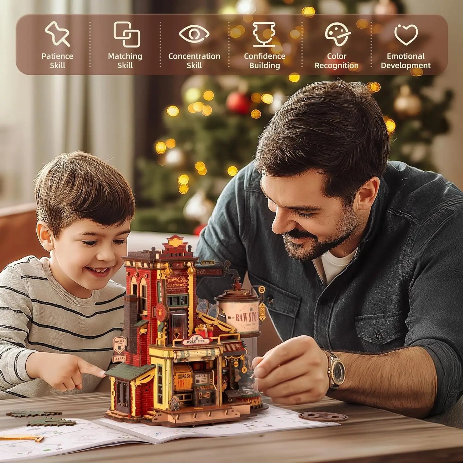 Robotime Rokr Scatola Musicale in Legno Sogno di Natale Regalo Fabbrica Puzzle 3D