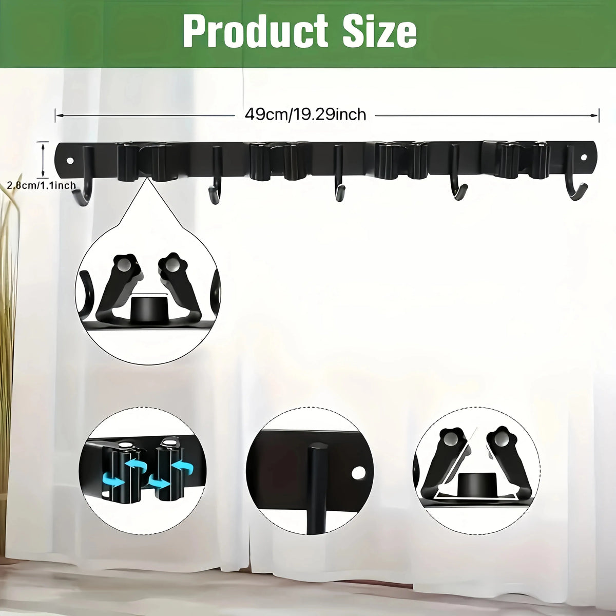 Heavy-Duty Metal Tool Rack - Wall-Mounted 4-Slot, 5-Hook Storage