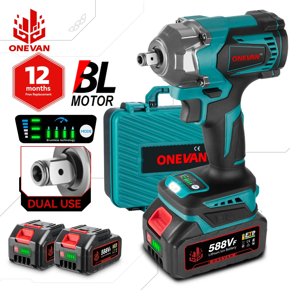 ONEVAN 1200N.m Brushless Electric Impact Wrench 1/2 inch Cordless Electric Screwdriver Drill Tool For Makita 18V Battery Pin - Spy-shop.com