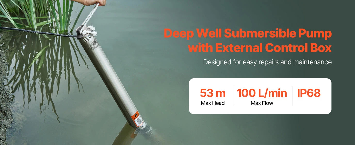Deep Well Submersible Pump 230V with 65.65 ft Cord