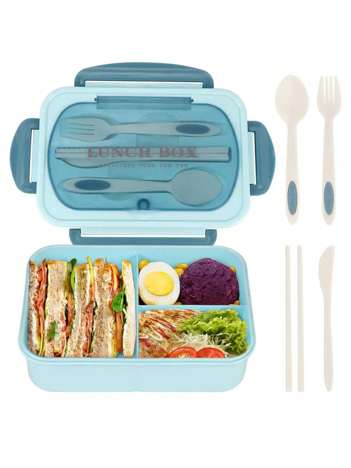 1200ml Divided Lunch Box with Utensil Storage
