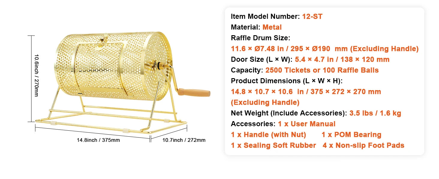 Raffle Drum Spinning Cage with Large Capacity for Events & Drawings