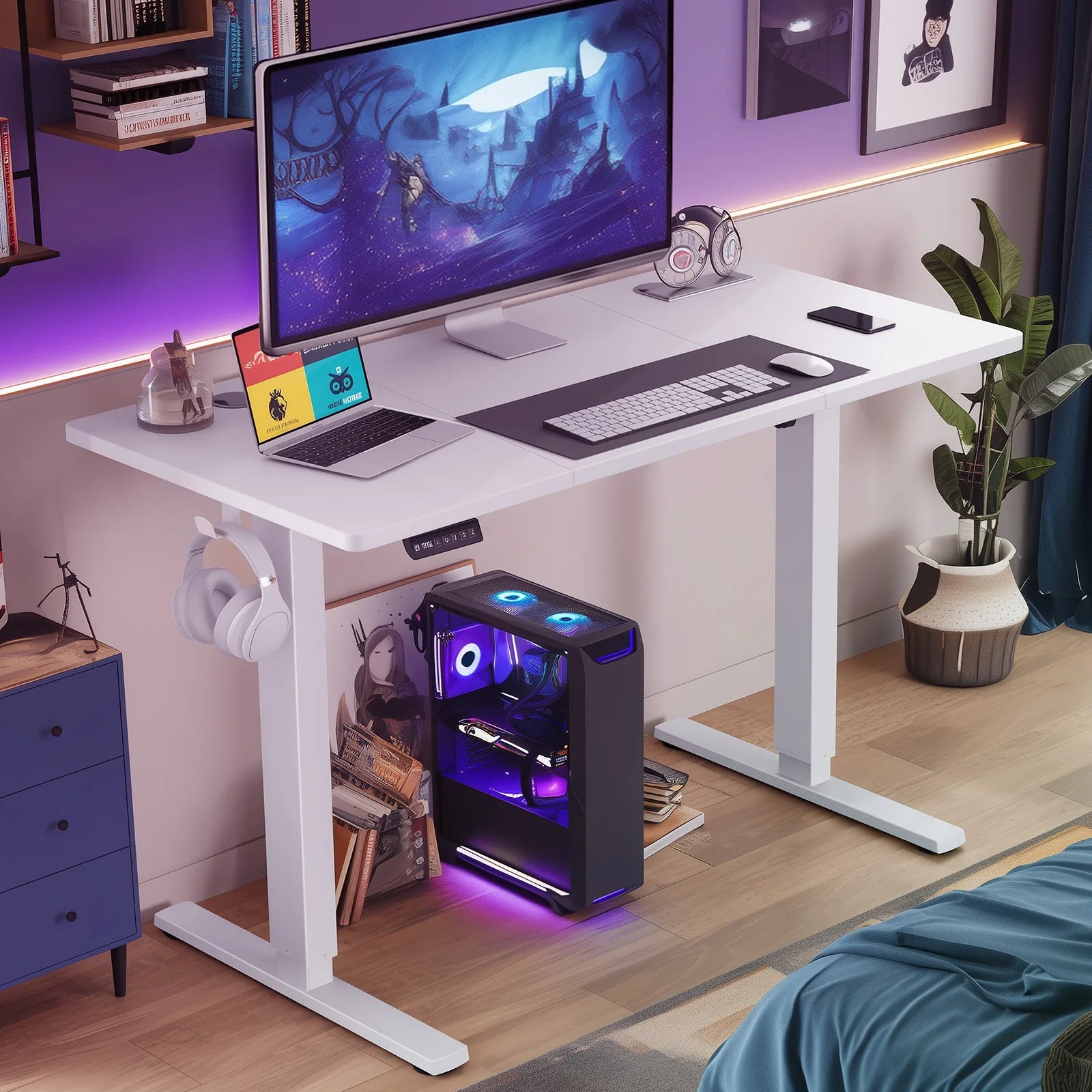 Electric Height Adjustable Standing Desk 63x24 Sit Stand Workstation