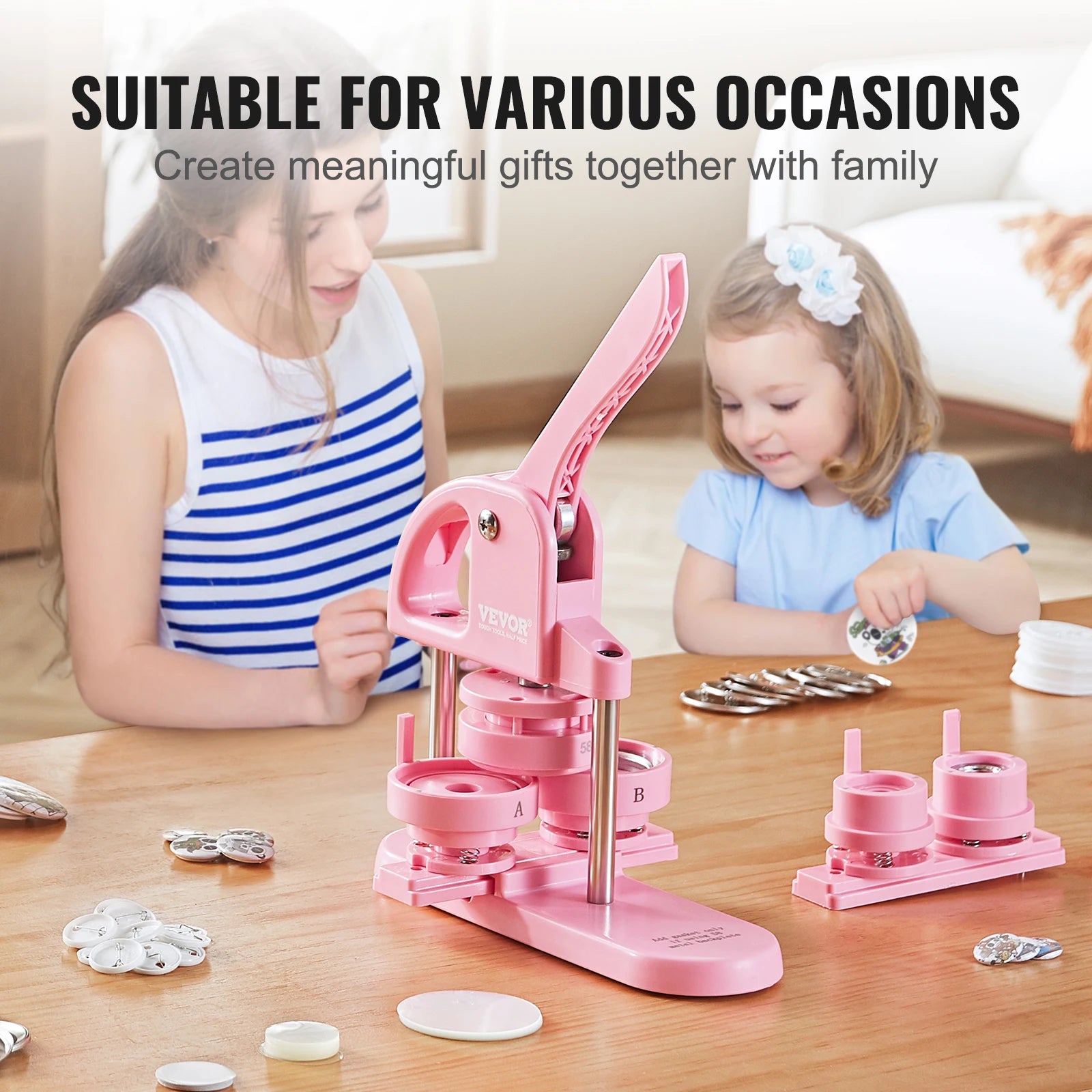 3-in-1 Button Maker Machine Kit with Panda Book & 3 Sizes