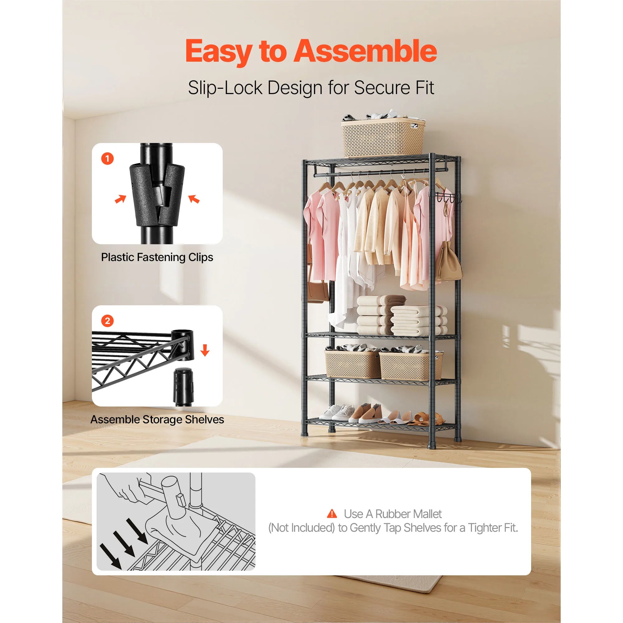 Heavy Duty Clothes Rack with Adjustable Shelves & 450–500 lb Load