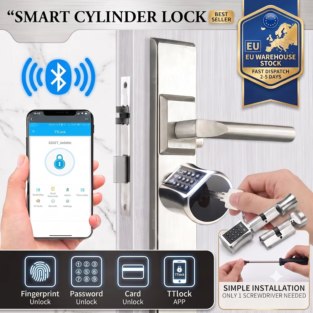 DIY Electronic Smart Door Lock Cylinder TTlock App Fingerprint Digital Keypad Card Unlock Keyless Home Security Lock EU Profile