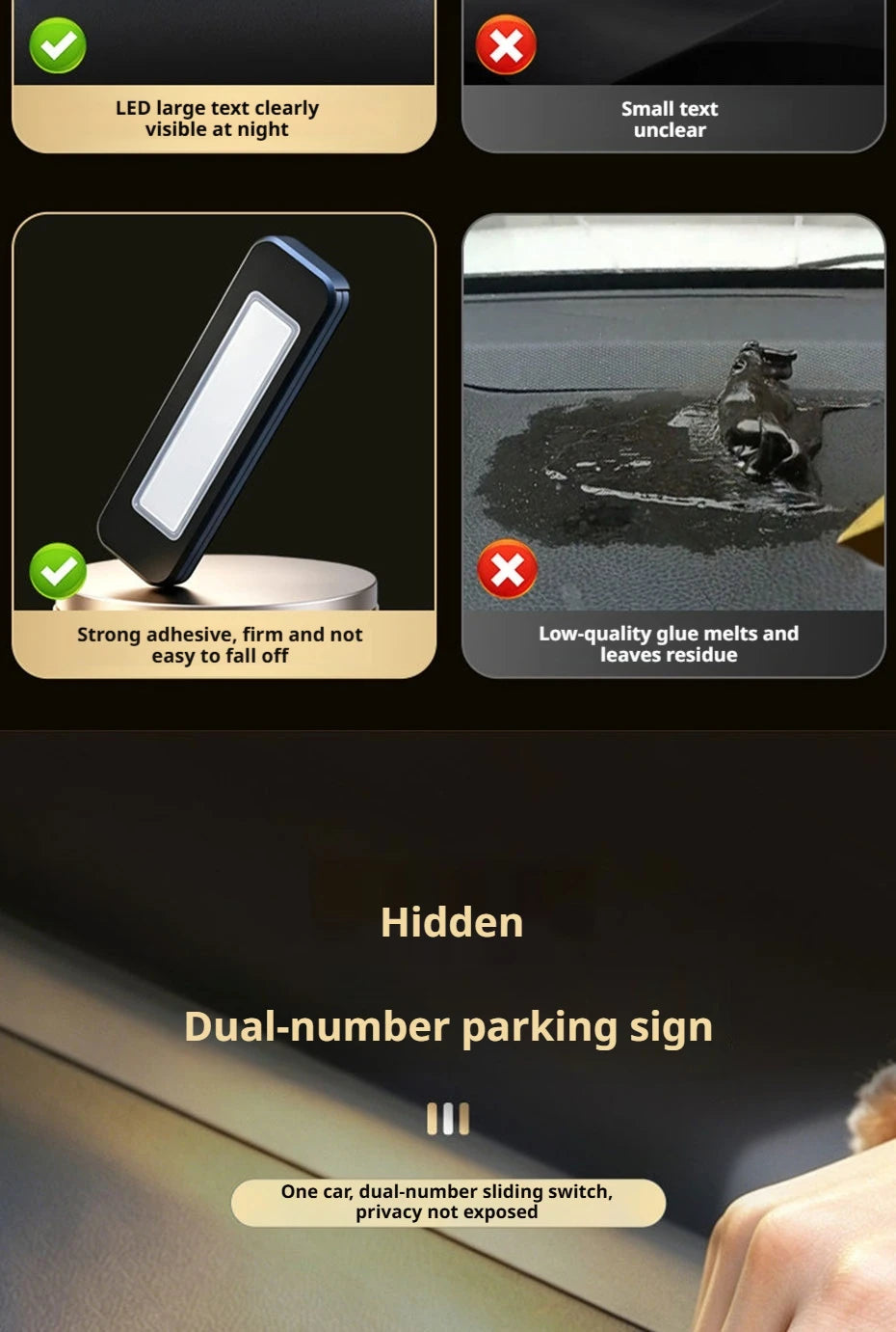 SEAMETAL Mini Portable Phone Number Plate Dual Number Luminous Fluorescent Large Digits Heat Resistant Temporary Parking Card