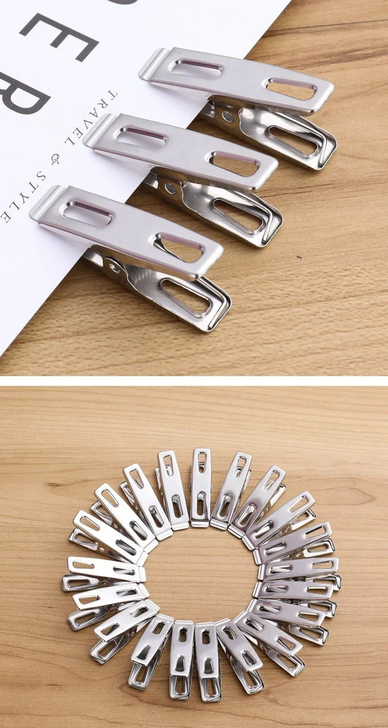 Stainless Steel Flat-Mouth Clips, 20 Pack