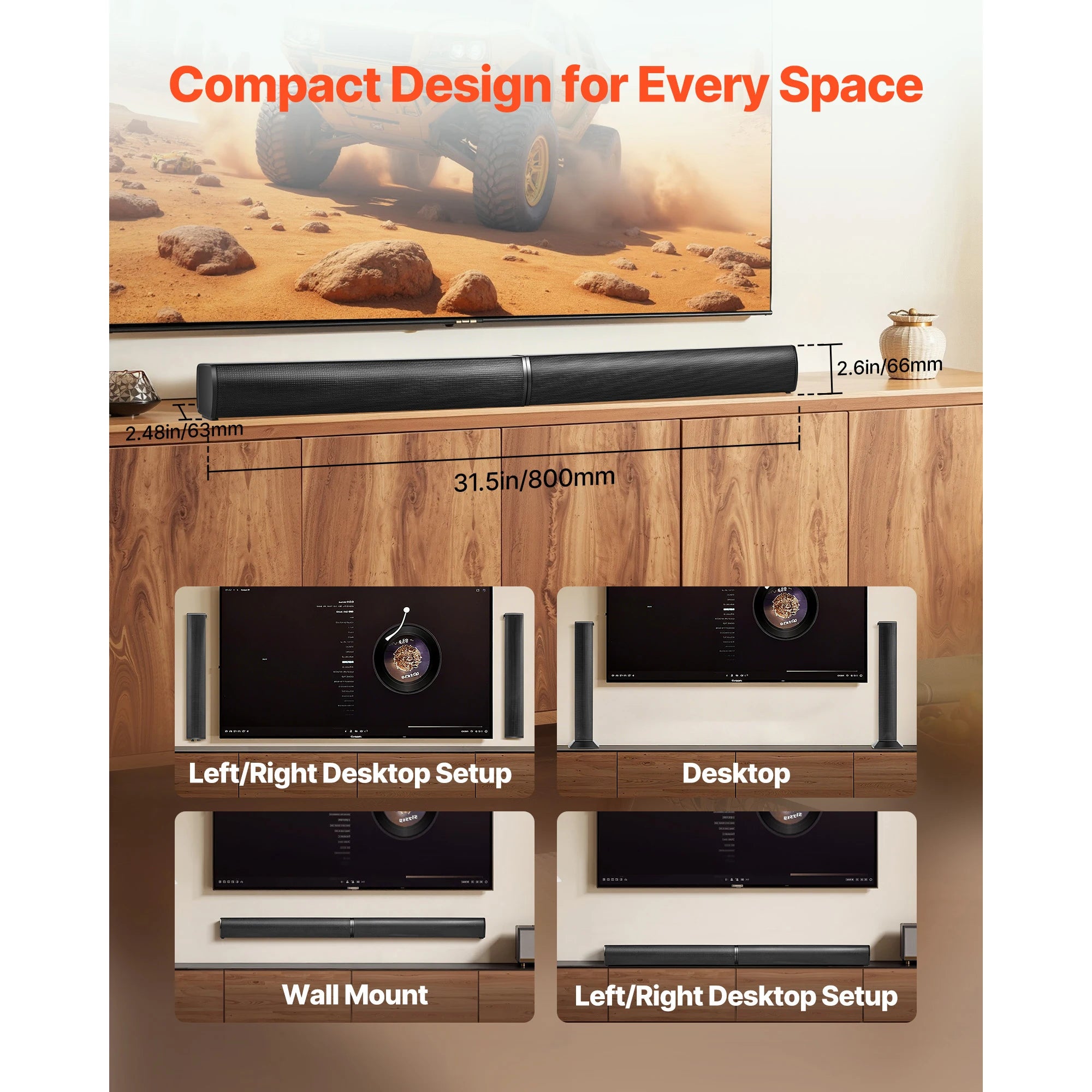 32-tommer aftagelig soundbar 80W Bluetooth TV-højttalersystem