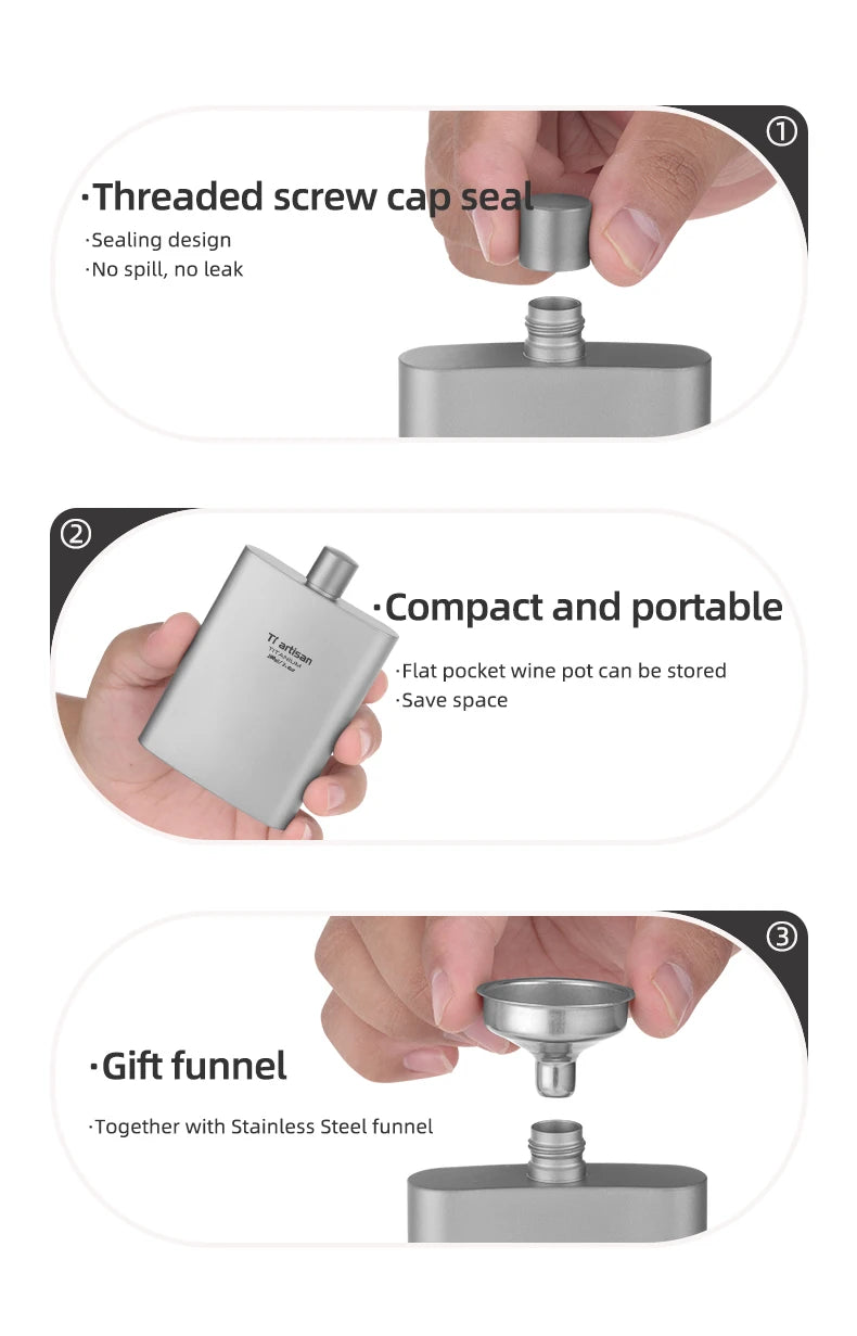 Titanium Pocket Flask 100ml with Funnel