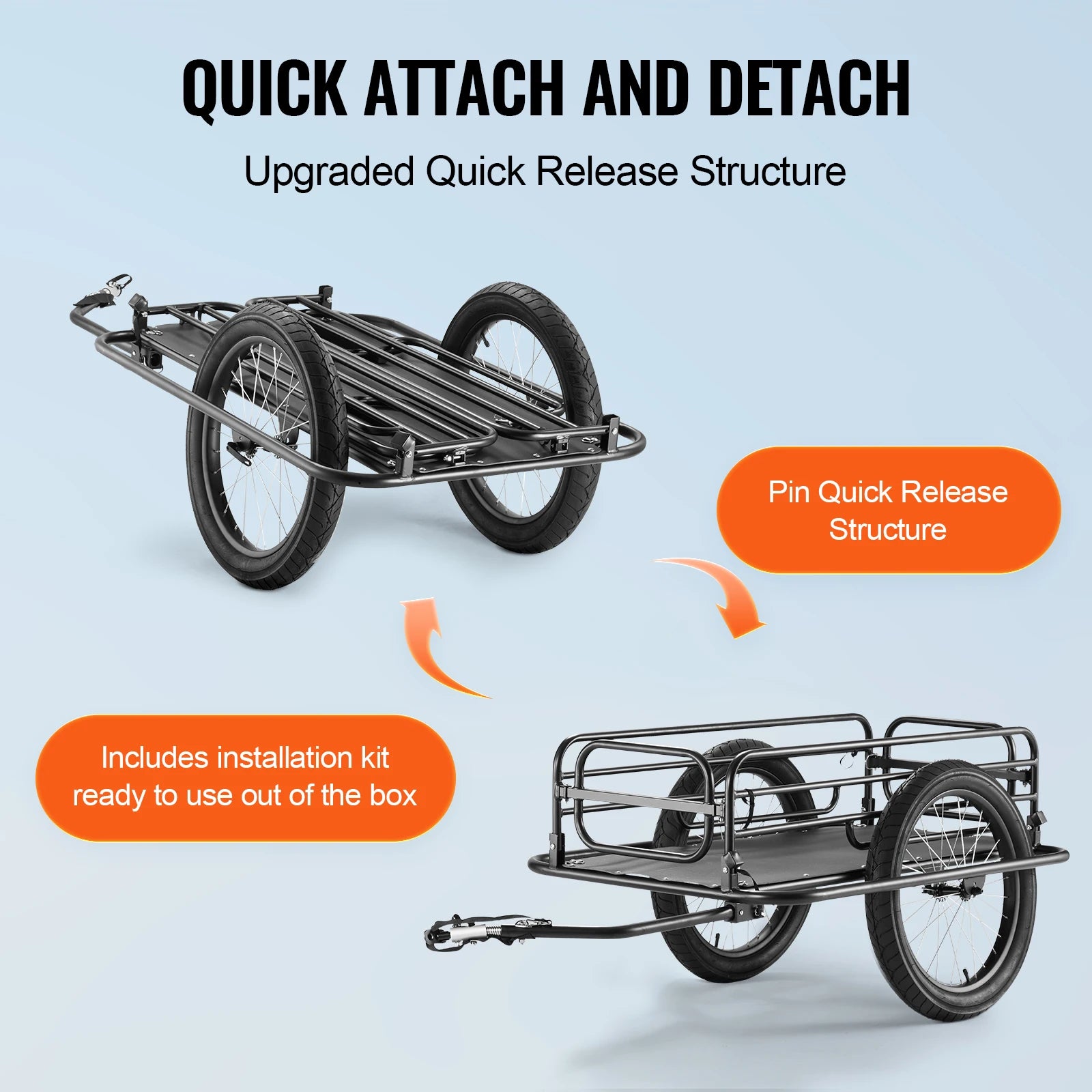 SucceBuy Reboque de Carga para Bicicleta de 275 lbs/125 kg, Bicicleta Carrinho de Mão Foldável Compacto, com Engate Universal, Rodas de 20", Compatível com a Maioria das Bicicletas