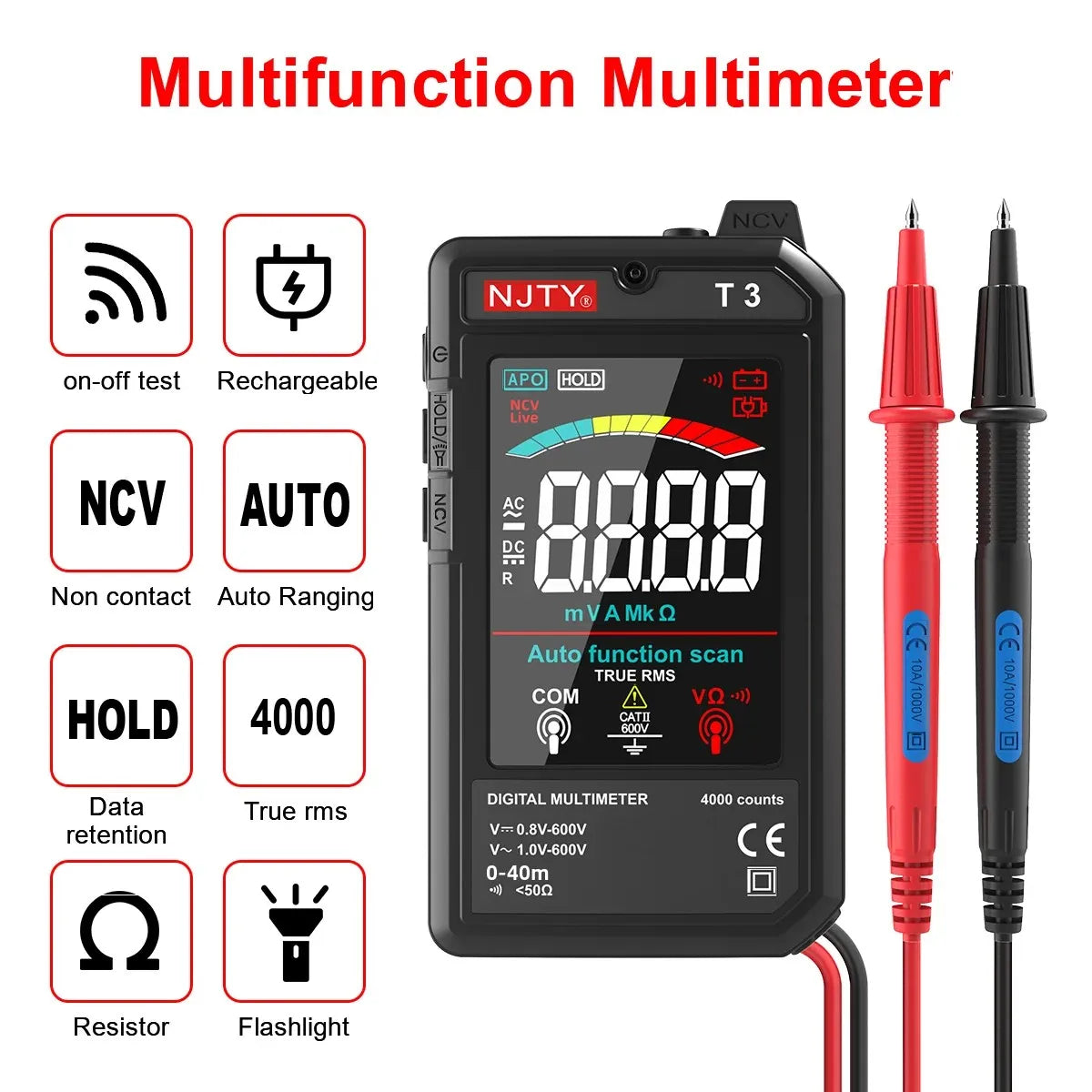 Multimetro digitale autorange ricaricabile T3