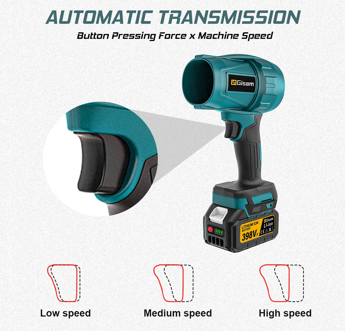 Gisam Brushless Turbo Jet Fan 1500W Cordless Air Blower for Makita 18V