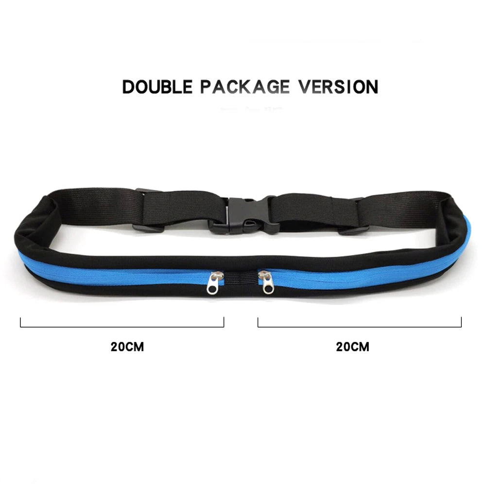 Running Waist Pack Double Pocket Waterproof Phone Belt Nylon Casual Small Fanny Bag Traveling Cycling Hiking Sport Gym Shopping