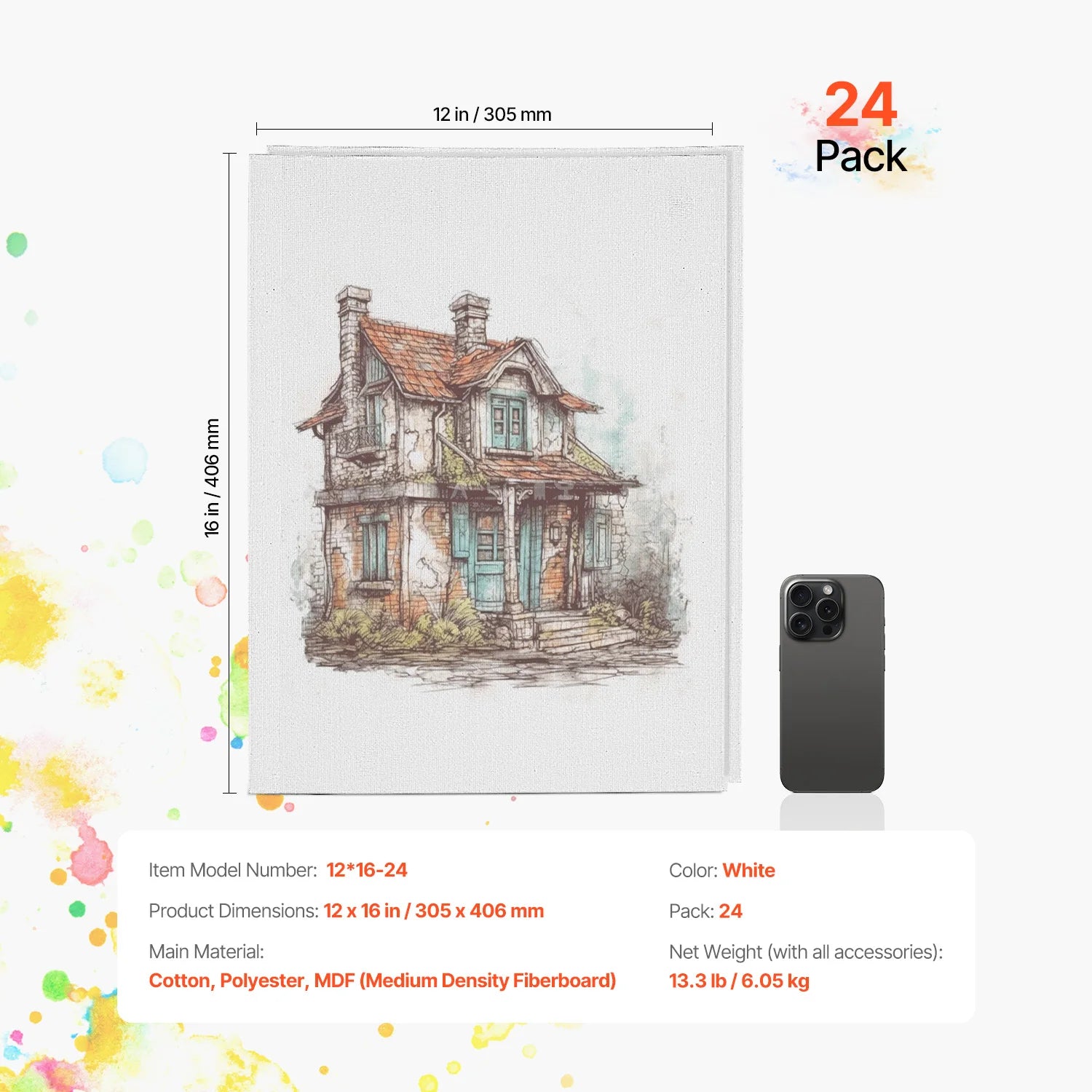 Zestaw 24 sztuk płócien malarskich 8x10 cali