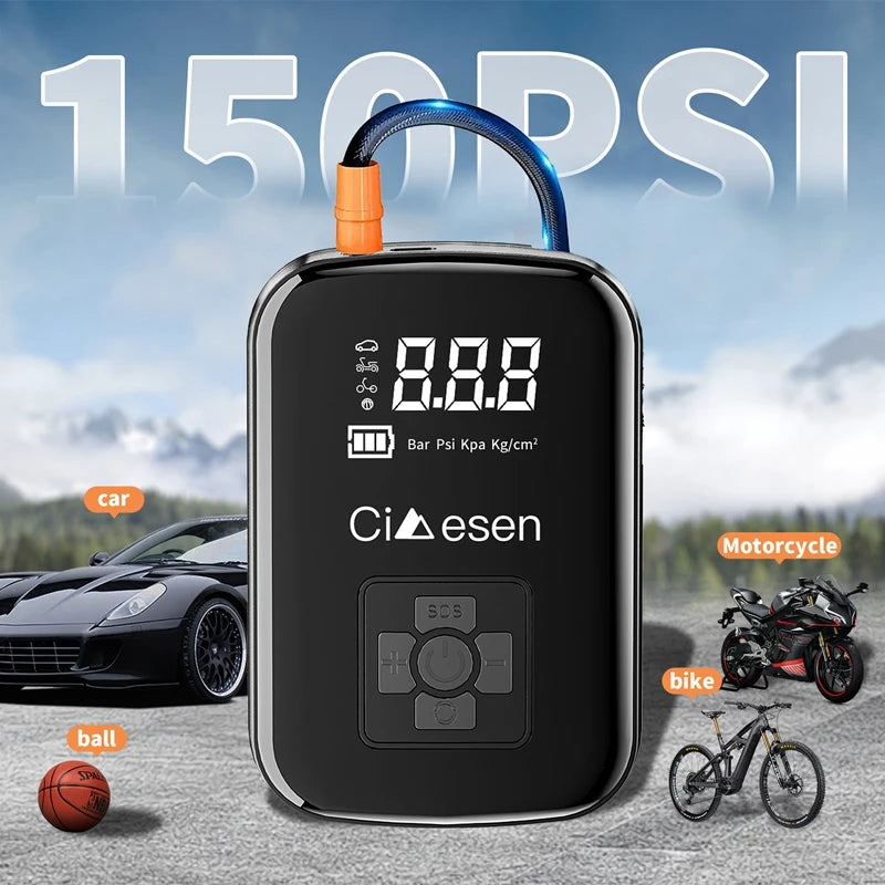 Prenosná bezdrôtová pumpa na pneumatiky 150PSI pre auto a bicykel
