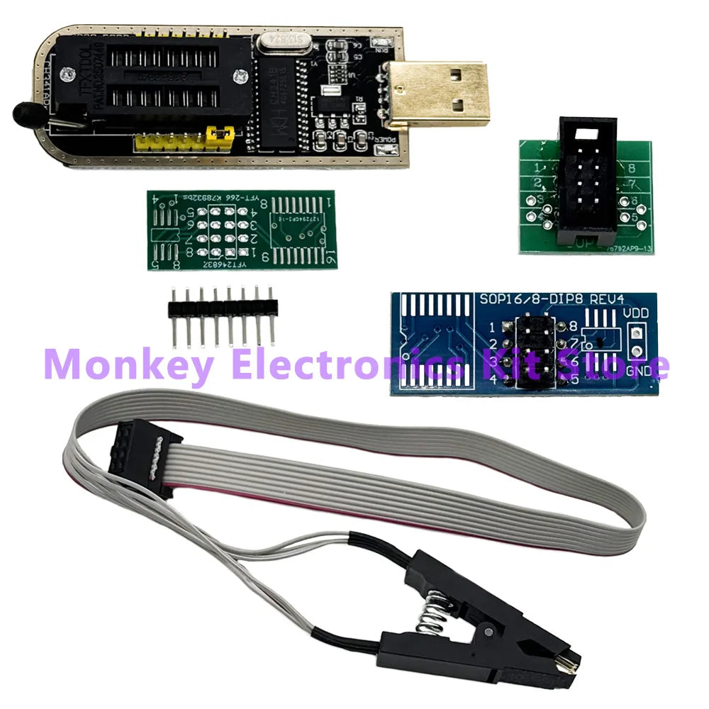 CH341 USB-flashprogrammer en adapteropties