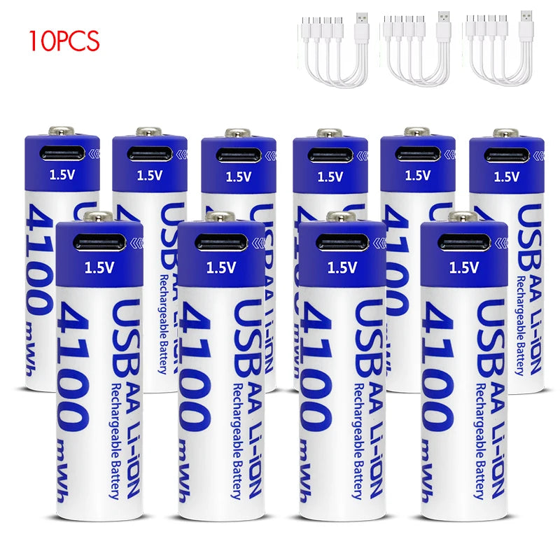 Kuugro AA 1.5V 4100mWh USB Rechargeable Battery Type-C Rechargeable AA Li-ion Battery for Remote Control Smart Door Lock Toys